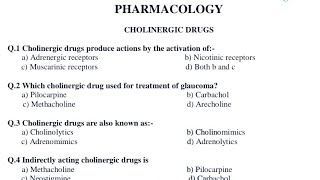 CHOLINERGIC DRUGS MCQs pharmacology important MCQs nurse viral pharmacist aiims gpat army [upl. by Tyree]