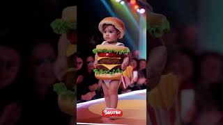 Adorable Baby Girl Rocks the Runway in BurgerThemed Outfit 🍔👶 [upl. by Hodges402]