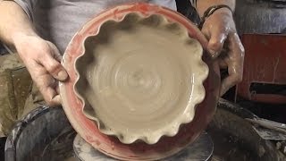 Throwing a Fluted edged Pottery Pie Plate  Dish on the wheel [upl. by Shanta]