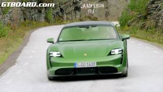 Mamba Green Porsche Taycan quotTurbo in Sweden Enzian Blue Carrera White The SOUND [upl. by Etnaled]