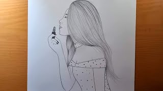 Disegnare facilmente una ragazza carina con i capelli lunghi  Disegna ragazze carine matita [upl. by Aliemaj]