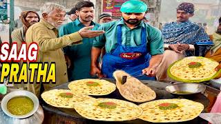 60 RS FOR THE BEST ALOO SAAG PARATHA IN PAKISTAN STREET FOOD HEAVEN  SAAG PARATHA STREET BREAKFAST [upl. by Issej]