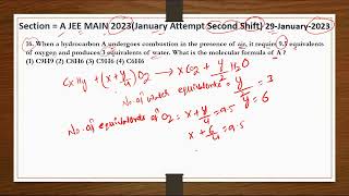 Section  A jeemains  Shift 2 29January2023 When a hydrocarbon A undergoes combustion in the [upl. by Furlani]