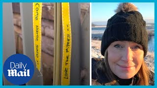 Missing mother Nicola Bulley Handwritten messages on yellow ribbons on River Wyre bridge [upl. by Komara]