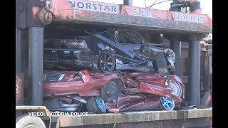 Eight sports cars crushed and 2 people arrested for organising underground race meets [upl. by Uzziel]