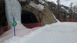 FROZEN WATERFALL skiing down GREEN MYRTILLES GoPro HD POV  Tignes resort  Apr 2023 [upl. by Juetta]