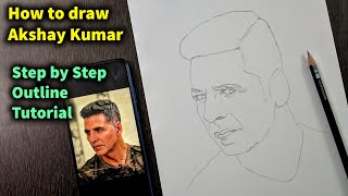 How to draw Akshay Kumar Step by Step  full sketch outline tutorial for beginners [upl. by Draude]