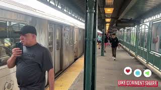 R142 and R142A 4 trains entering and leaving 161st StreetYankee Stadium in the Bronx [upl. by Annahsor]