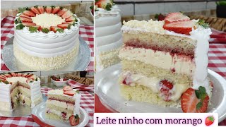 O BOLO MAIS PEDIDO DA VITRINE  LEITE NINHO COM MORANGO 🍓 PASSO A PASSO MASSA RECHEIO  DECORAÇÃO [upl. by Aldric243]