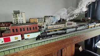 Broadway limited n scale big boy 4023 with ES44AC 8076 Diesel short review and run [upl. by Chane]