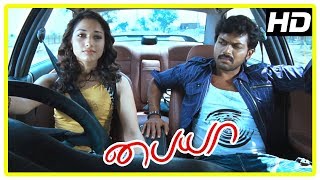 Karthi Hit Songs  Poongatre Song  Karthi takes Tamanna to Mumbai  Paiya Tamil Movie Scenes [upl. by Adleme587]