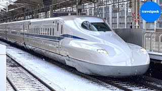 Riding Japans Bullet Train Shinkansen on a Heavy Snow Day  Kyoto  Tokyo [upl. by Yeldahc]