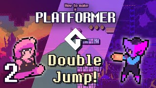 Make a Platformer in GameMaker Part 2 Double Jumping Variable Jump Height Input Buffering [upl. by Danzig342]