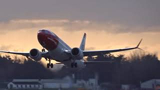 Beautiful sunset takeoff Norwegian 737 MAX at Shannon [upl. by Stockton698]