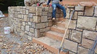 Tennessee Ashlar Stone Walls Project 6040 mix of brown and grey pallets DIY [upl. by Philemol]