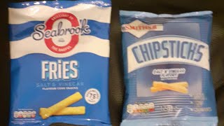 FOOD REVIEW CRISPS BRANDS SEABROOK FRIES VS SMITHSWALKERS CHIPSTICKS SALT amp VINEGAR SIOBHANs LIFE [upl. by Kiryt]