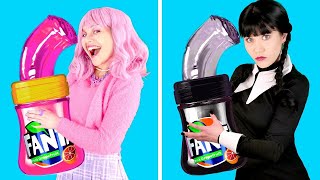 PINK VS BLACK FOOD CHALLENGE Eating Only 1 Color Challenge Wednesday VS Enid by Gotcha Viral [upl. by Cleland82]