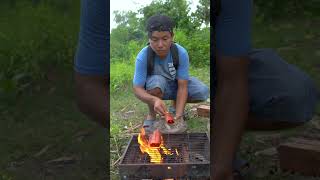 Outdoorfood SIMPLE BUT USEFUL Eat Hotdog In Forest camping outdoor bushcraf forest survival [upl. by Mikahs]