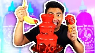 SRIRACHA FONDUE CHALLENGE GROSS ALERT [upl. by Ardnua780]