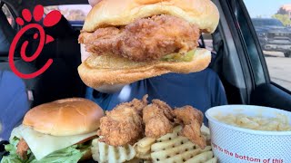 Eating Chick FilA Spicy DeluxeChicken Strips Mac and cheese Mukbang [upl. by Cindelyn759]