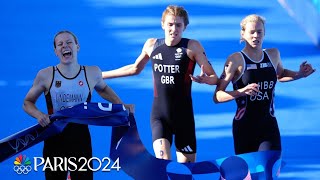 Germany wins mixed team triathlon gold Team USA sprints to silver in a photo finish  NBC Sports [upl. by Atram]