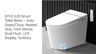 EPLO G20 Smart Toilet Bidet – Auto OpenClose Heated Seat Foot Sensor Dual Flush LED Display [upl. by Winifred]