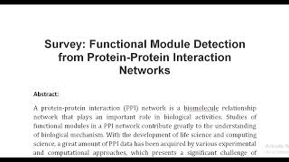 Survey Functional Module Detection from Protein Protein Interaction Networks [upl. by Delaryd]