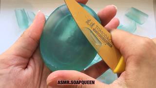 ASMR GREEN GLYCERIN SOAP CUTTING [upl. by Eamaj82]