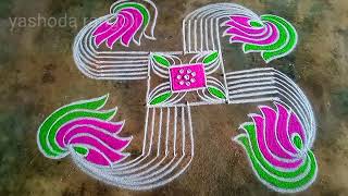 beautiful free hand rangoli🌺 ಕಾರ್ತಿಕಮಾಸ special🌺 rangoli design [upl. by Zoltai]