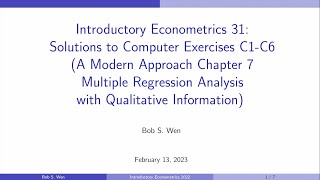 Solutions to Computer Exercises C1C6 A Modern Approach Chapter 7  Introductory Econometrics 31 [upl. by Notsag]