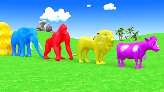 10 Giant Cow Lion Elephant Tiger Dinosaur Monkey Paint Wild Animals Crossing Fountain Animation [upl. by Yeliw]