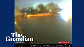 River almost engulfs bridge as Storm Franklin floods parts of North Yorkshire [upl. by Magee]