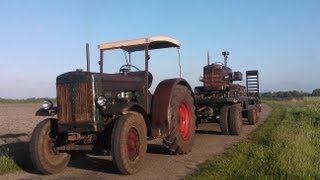 Hanomag R45 zieht schweren tieflader mit K55 im sand [upl. by Eey790]