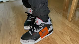 On feet Air Jordan 3 Black Cement GS size [upl. by Bohon]