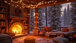 Cozy Winter Porch Ambience in Snowy Forest  Crackling Fireplace Sounds for Relaxation ❄️ [upl. by Carola249]