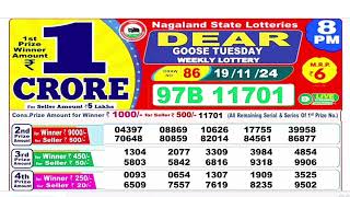 DEAR LOTTERY SAMBAD MORNING 8PM RESULT TODAY LIVE DRAW ON 19112024 NAGALAND [upl. by Yrrag]