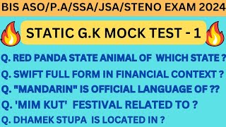 BIS EXAM 2024 ASO PA JSA SA STENO amp OTHER POST MOST IMPORTANT STATIC GK PART 1 [upl. by Eimmat607]