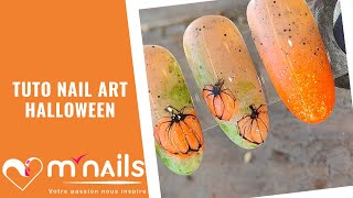 Tuto Nail Art Citrouilles dHalloween  MNails [upl. by Ellenrahs]