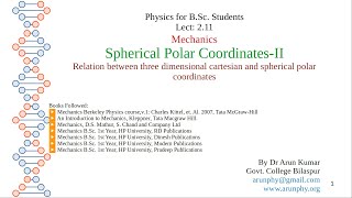 Lecture 211 Relation between three dimensional Cartesian and spherical polar coordinates [upl. by Naivaj]