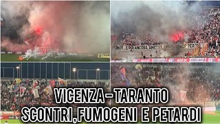 Vicenza  Taranto  Fumogeni e petardi in campo e tifo tra i due tifoserie 18052024 [upl. by Ahaelam447]