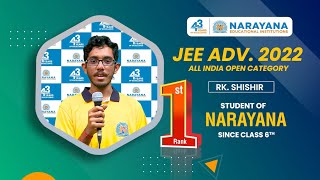 R K Shishir AIR 1 Thanks Narayana and Its Teachers Staff for His Epic Victory in JEE Advance 2022 [upl. by Ellissa]