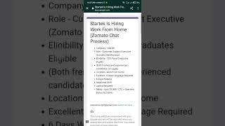 Zomato Chat Process Work From Home Job  12th Pass Job  Zomato Chat Process Interview shorts job [upl. by Tnairb]