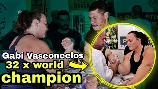 Gabi Vasconcelos 32 x world champion  beating men in arm wrestling  Women vs men 2022 [upl. by Sasha]