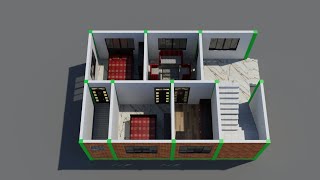 22 by 30 feet House plan 3D me 2bhk home Design with interior Design 3D [upl. by Farkas]