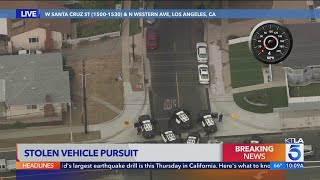 Wild ending to police pursuit shows car overheat suspect toss handgun [upl. by Alahcim]