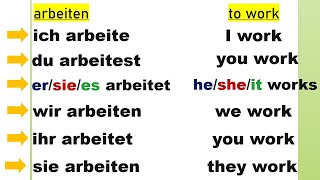 The conjugation of the verbs  to work arbeiten and to study studieren [upl. by Annoet]