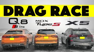 2024 Acura MDX Type S takes On Audi Q8 SLine and BMW X5 closer than you think Drag and Roll Race [upl. by Ahsiekram]