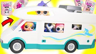 LOL Surprise Fuzzy Pets in Playmobil Camper Trip  Toy Egg Videos [upl. by Pavier488]