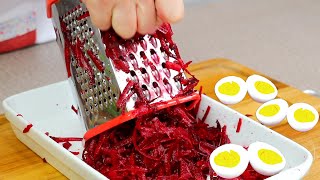 Delicious beet salad with tuna and boiled egg Healthy salad ASMR COOKING [upl. by Nealy]