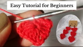 Crochet  Easy Heart Design for Beginners II Interlocking HeartShaped Design Earrings [upl. by Ezarras]